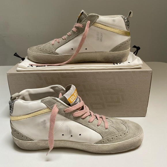 Golden Goose Mid Star Sneaker White Leather/Gold/Leopard Star sz 38 New in Box - Picture 7 of 14